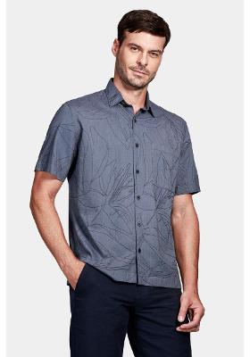 Camisa Aramis Manga Curta Regular Floral Com Bolso Marinho
