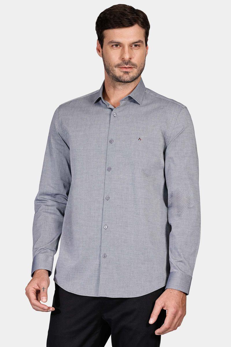 Camisa Regular Tricoline Maquinetada Fio 40 Marinho - 1