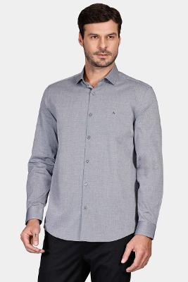 Camisa Regular Tricoline Maquinetada Fio 40 Marinho