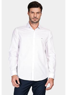 Camisa Regular Tricoline Maquinetada Fio 40 Branco