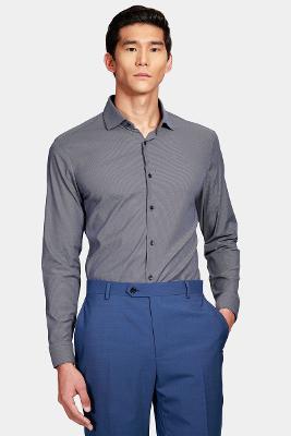 Camisa Manga Longa Cosmo Slim Tech Flex Falso Liso Marinho