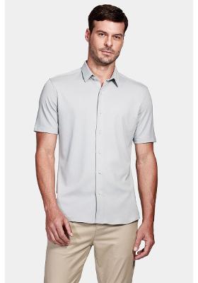 Camisa Aramis Manga Curta Slim em Malha Algodão Misto Cinza