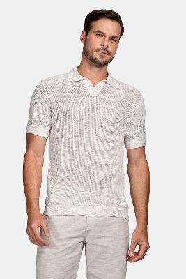 Tricot Aramis Manga Curta Polo Ponto Rede Cáqui