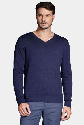 Tricot Manga Longa Gola v Marinho