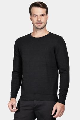 Tricot Manga Longa Gola Careca Preto