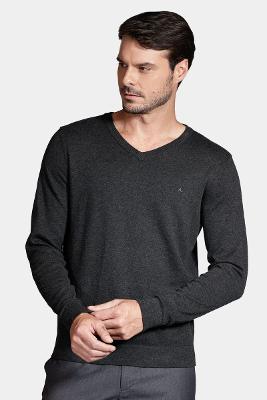 Tricot Manga Longa Gola v Grafite Mescla