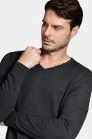 Tricot Manga Longa Gola v Grafite Mescla - 3