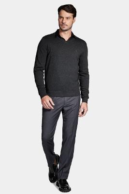 Tricot Manga Longa Gola v Grafite Mescla