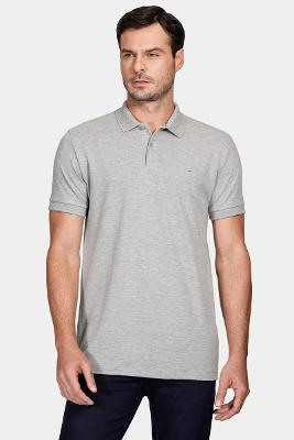 Polo Manga Curta Lisa Piquet Cinza Mescla
