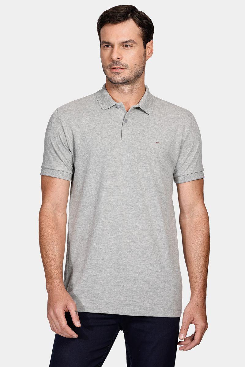 Polo Manga Curta Lisa Piquet Cinza Mescla - 1