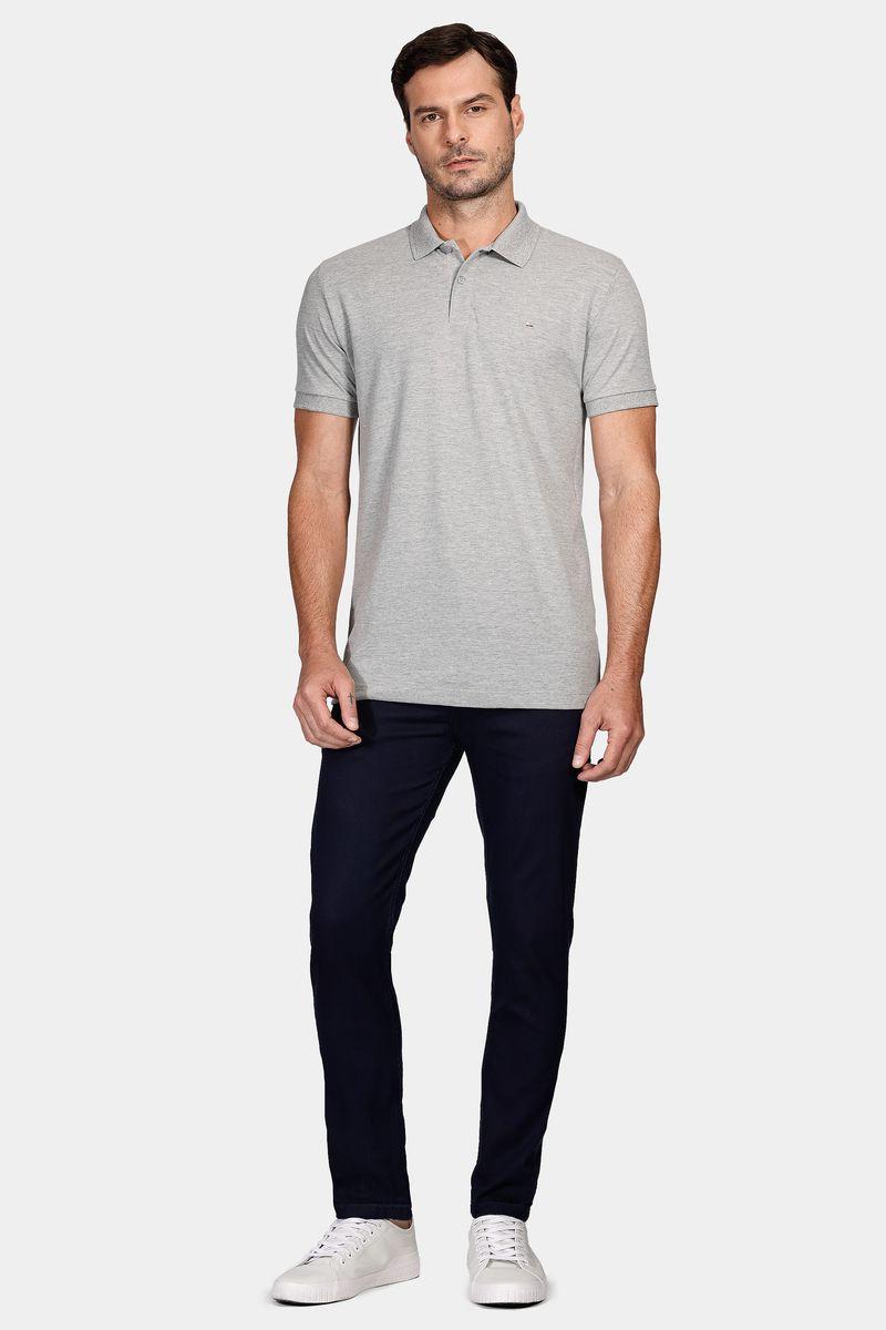 Polo Manga Curta Lisa Piquet Cinza Mescla - 2