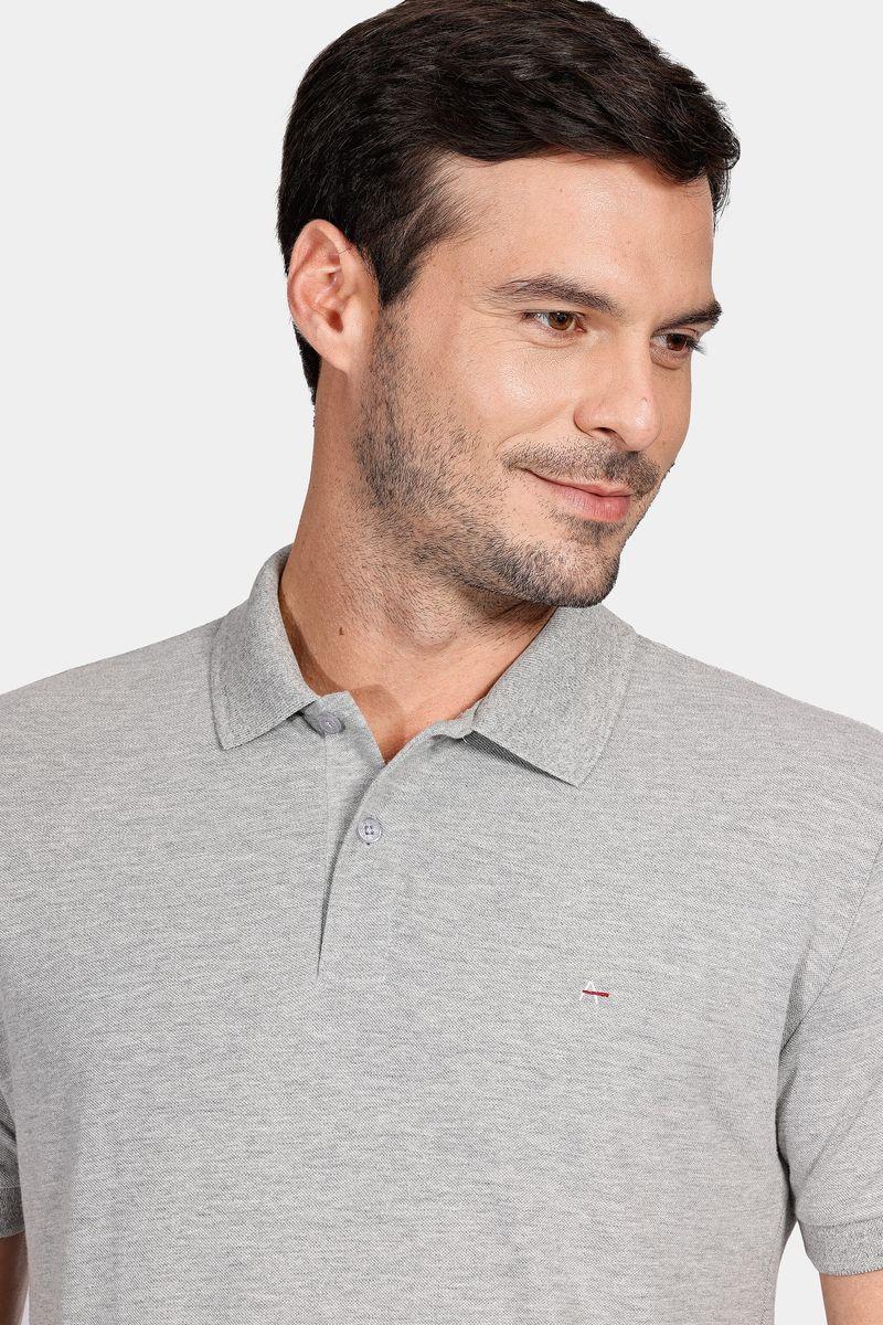 Polo Manga Curta Lisa Piquet Cinza Mescla - 3
