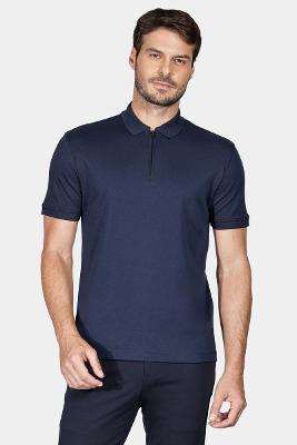 Polo Aramis Manga Curta Malha Dupla Pima Azul Marinho