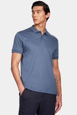 Polo Aramis Interlock Pima Azul Alumínio
