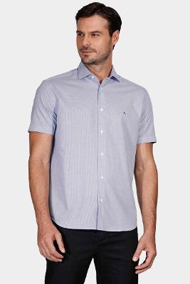 Camisa Regular Tricoline Micro Xadrez Azul