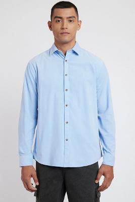 Camisa Manga Longa Move Slim em Veludo Cotelê Azul Claro