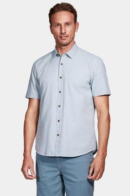 Camisa Manga Curta Move Slim em Maquineta de Algodão e Viscolinho Azul