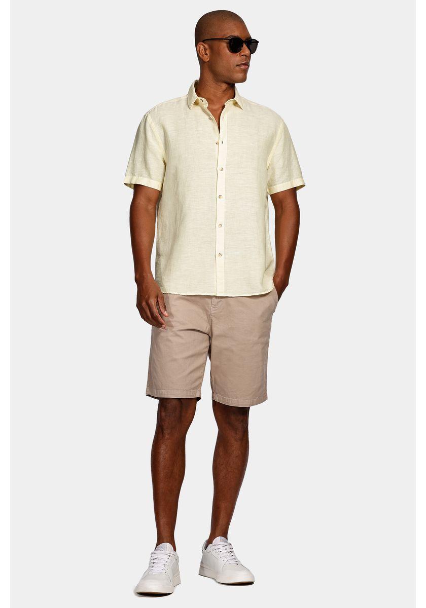 Camisa Manga Curta Move Slim Linho Algodão Cáqui - 2