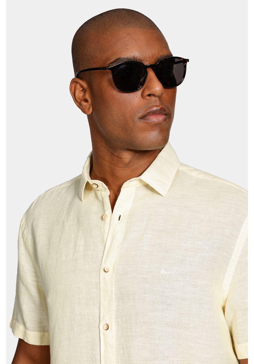 Camisa Manga Curta Move Slim Linho Algodão Cáqui - 3