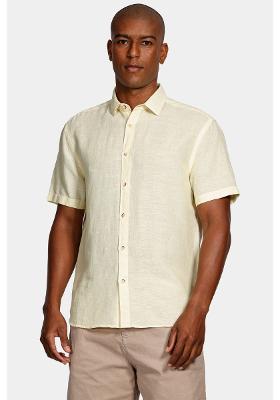 Camisa Manga Curta Move Slim Linho Algodão Cáqui