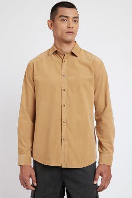 Camisa Manga Longa Move Slim em Veludo Cotelê Caramelo