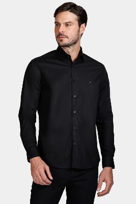 Camisa Slim Tricoline Stretch Preto