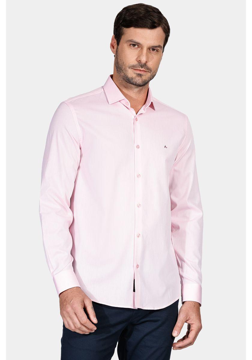 Camisa Regular Tricoline Maquinetada Fio 40 Rosa - 1