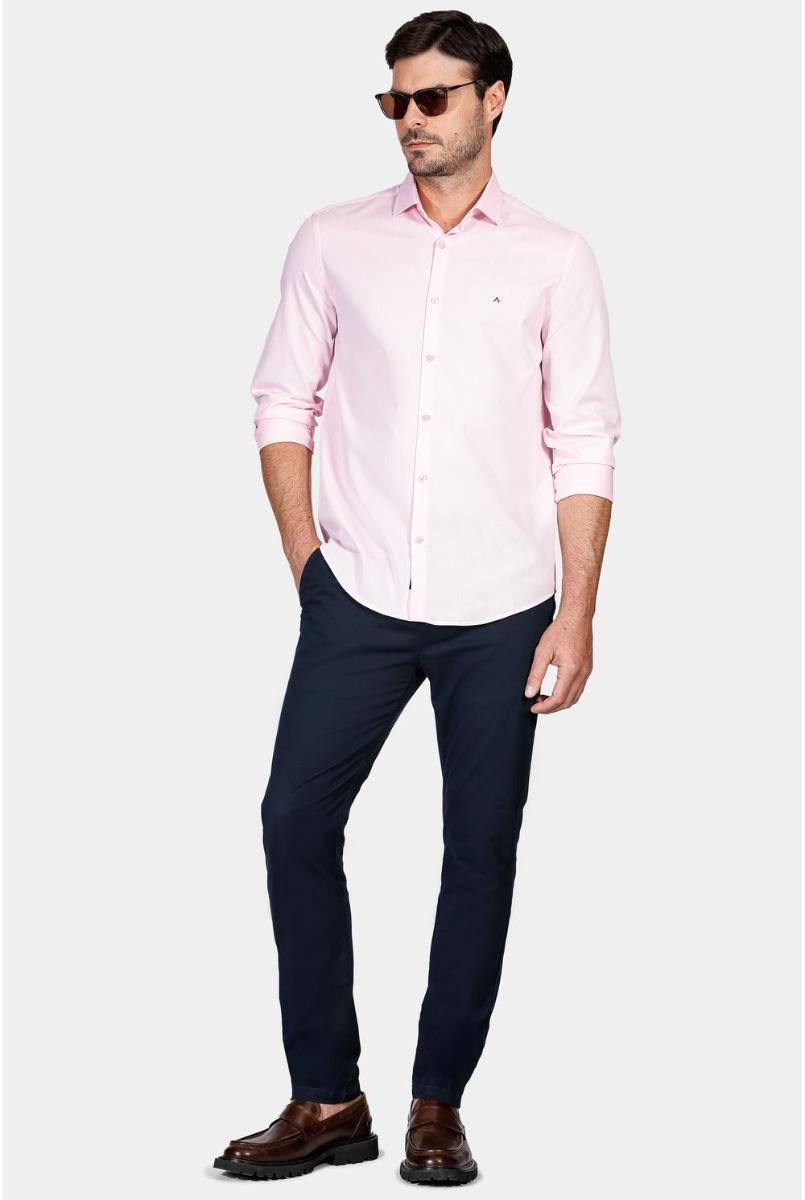 Camisa Regular Tricoline Maquinetada Fio 40 Rosa - 8