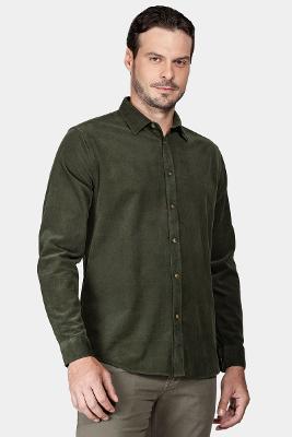 Camisa Manga Longa Move Slim em Veludo Cotelê Verde Militar