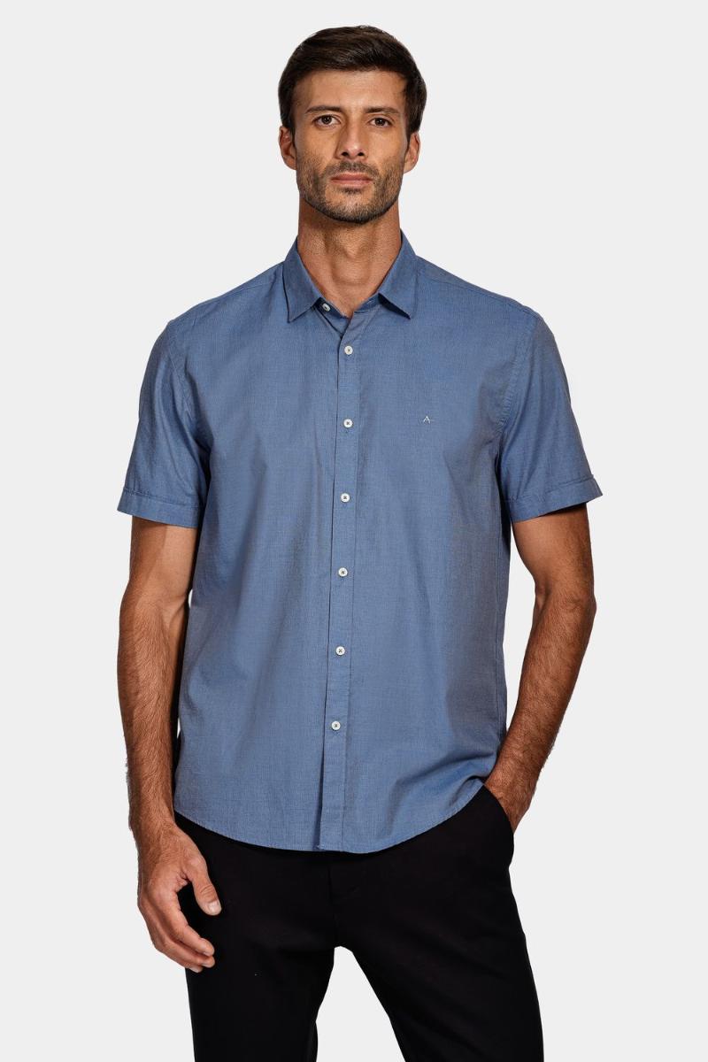 Camisa Aramis Manga Curta  Regular Fil a Fil  Azul Escuro - 1