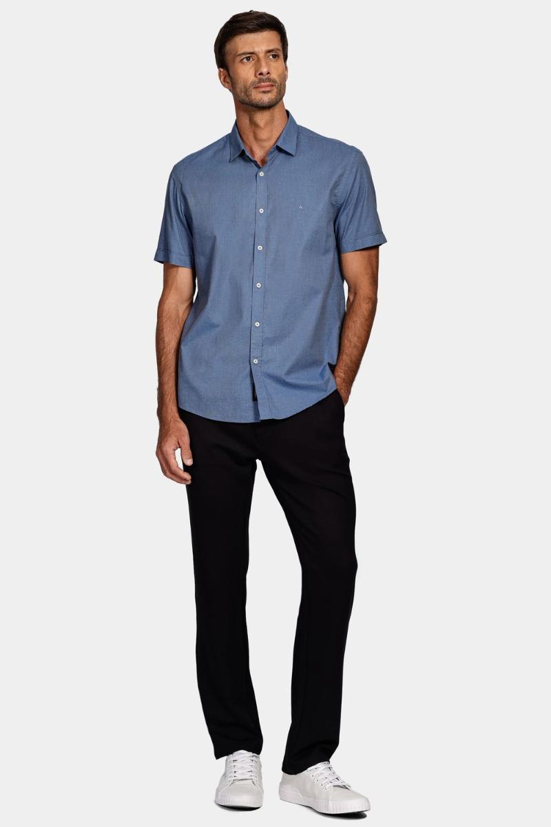 Camisa Aramis Manga Curta  Regular Fil a Fil  Azul Escuro - 2
