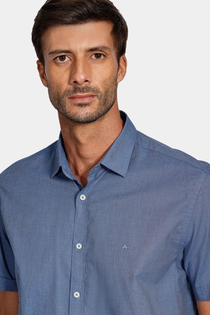 Camisa Aramis Manga Curta  Regular Fil a Fil  Azul Escuro - 3