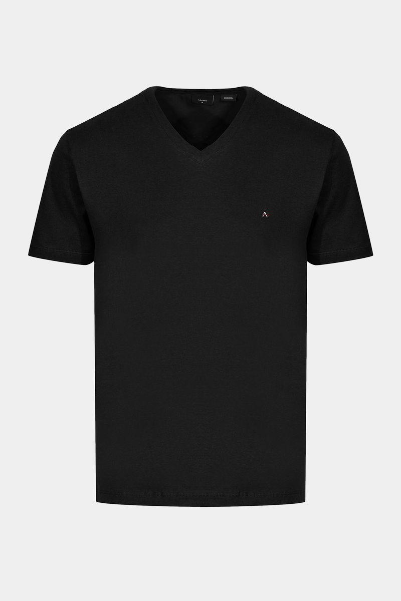 Camiseta Básica Gola v Preto - 1