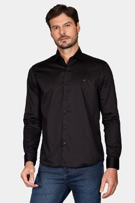 Camisa Slim Tricoline Fio 60 Preto