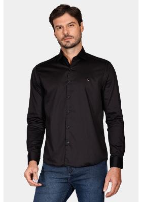 Camisa Slim Tricoline Fio 60 Preto