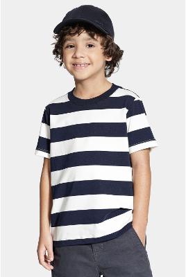 Camiseta Infantil Aramis Algodão Malha Listrada Navy