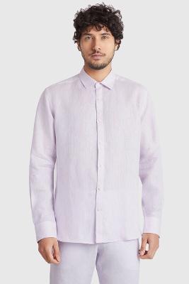 Camisa Aramis Manga Longa Slim Linho Irlandês Lilas Claro