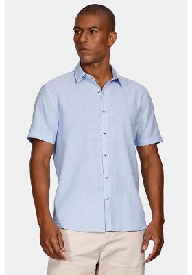 Camisa Manga Curta Move Slim Linho Algodão Azul