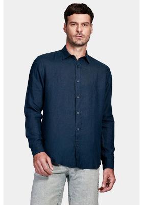 Camisa Aramis Aramis Manga Longa Slim Linho Irlandês Marinho