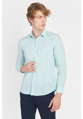 Camisa Aramis Manga Longa Slim Linho Irlandês Azul Piscina