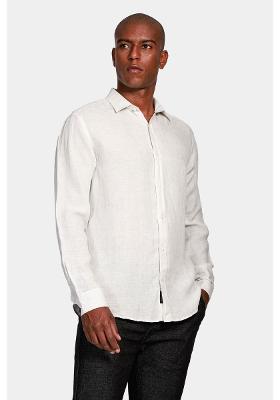 Camisa Aramis Manga Longa Slim em Linho Irlandês Gelo