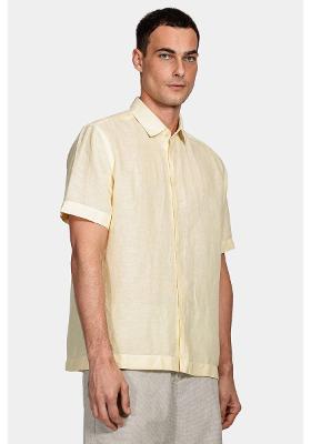 Camisa Regular Linho Algodão f Amarelo