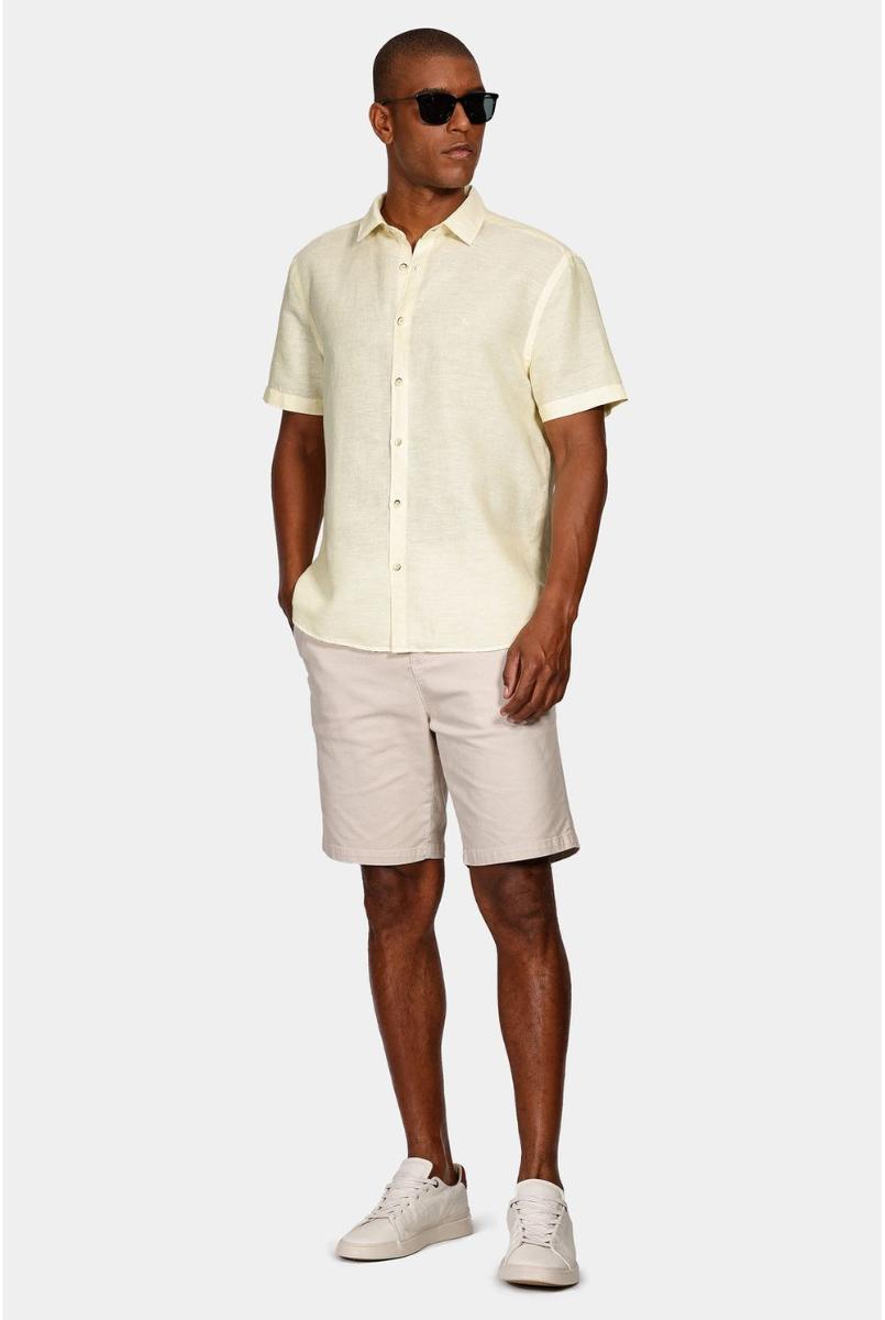 Camisa Aramis Manga Curta Slim Linho Algodão Amarelo - 8