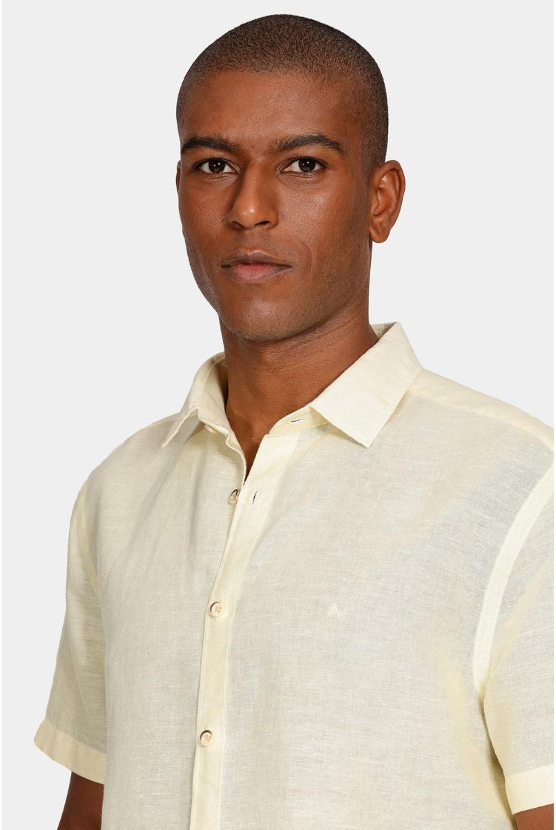 Camisa Aramis Manga Curta Slim Linho Algodão Amarelo - 9