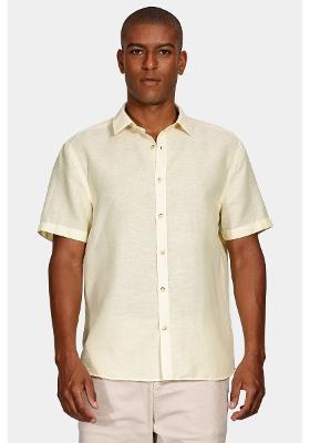 Camisa Aramis Manga Curta Slim Linho Algodão Amarelo