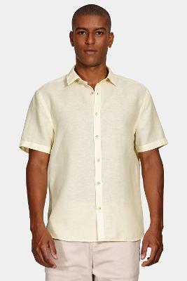 Camisa Aramis Manga Curta Slim Linho Algodão Amarelo