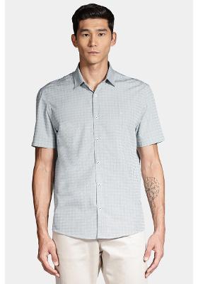 Camisa Manga Curta Cosmo Regular Poliviscose Micro Xadrez Branco Com Verde