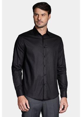 Camisa Manga Longa Cosmo Slim Stretch Maquinetada Lisa Preto