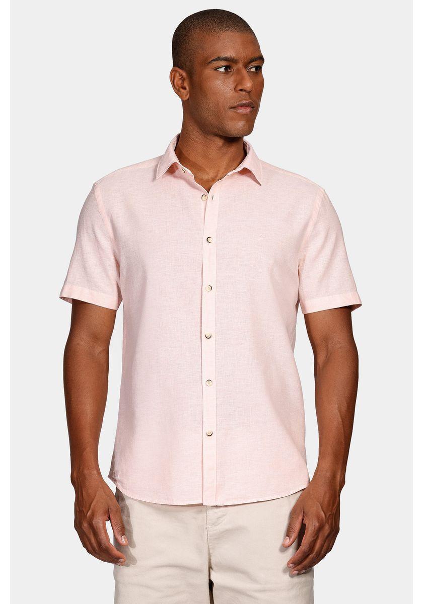 Camisa Manga Curta Move Slim Linho Algodão Coral - 1