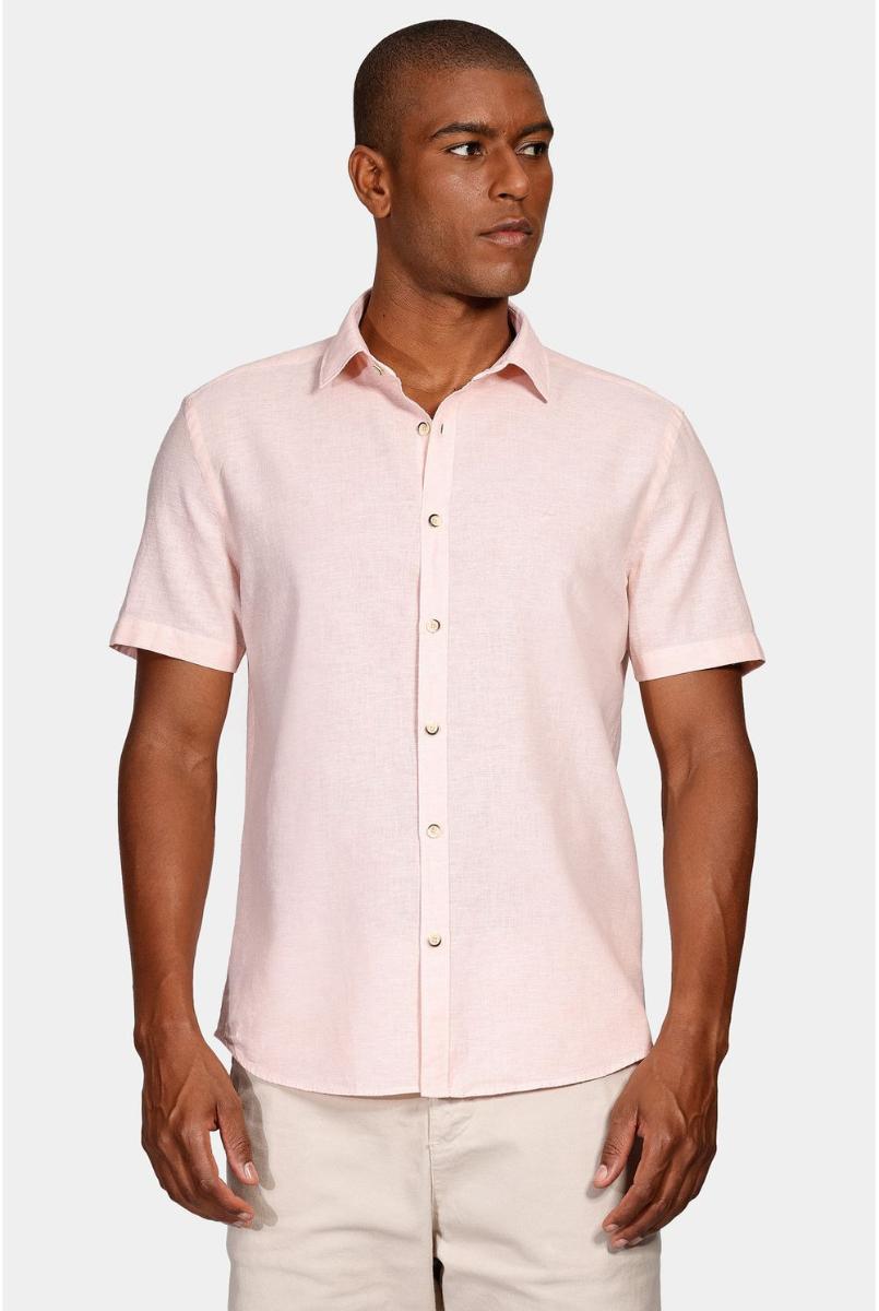 Camisa Manga Curta Move Slim Linho Algodão Coral - 7